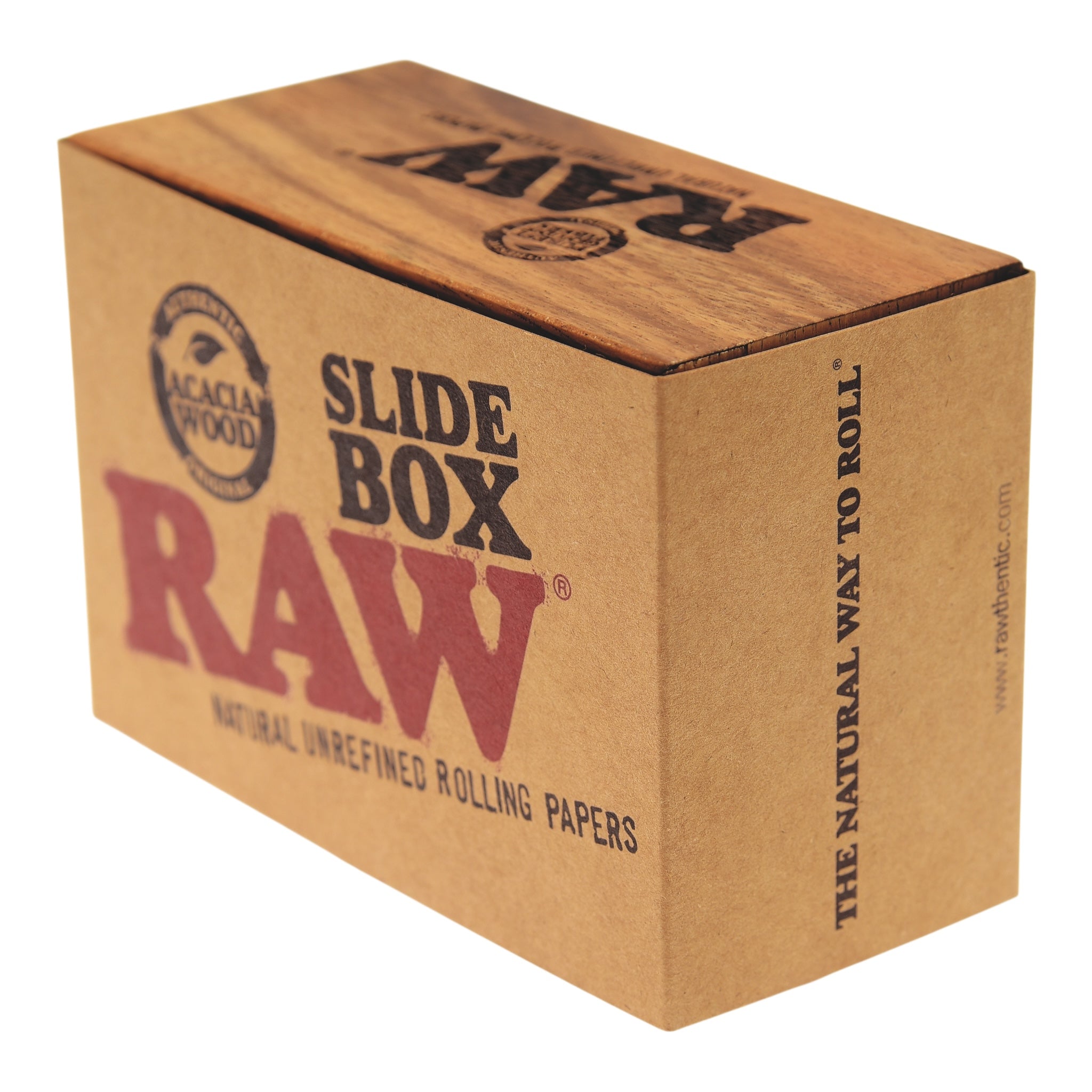RAW Holzbox mit Schiebedeckel in Banderole seitliche Ansicht