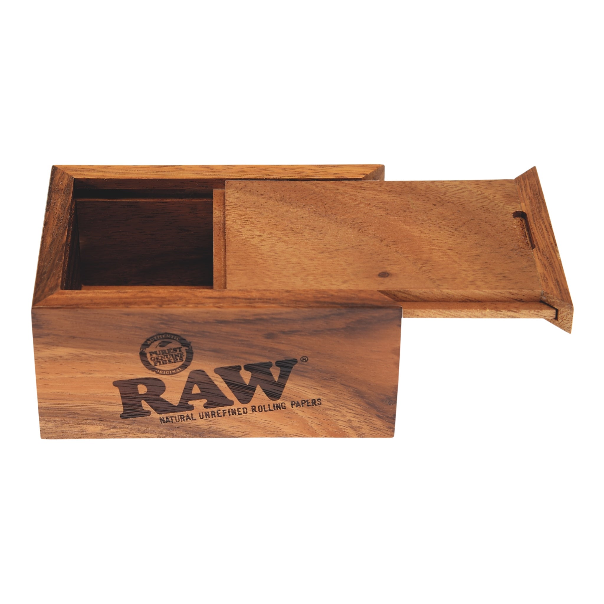 RAW Holzbox mit Schiebedeckel leicht geöffnet