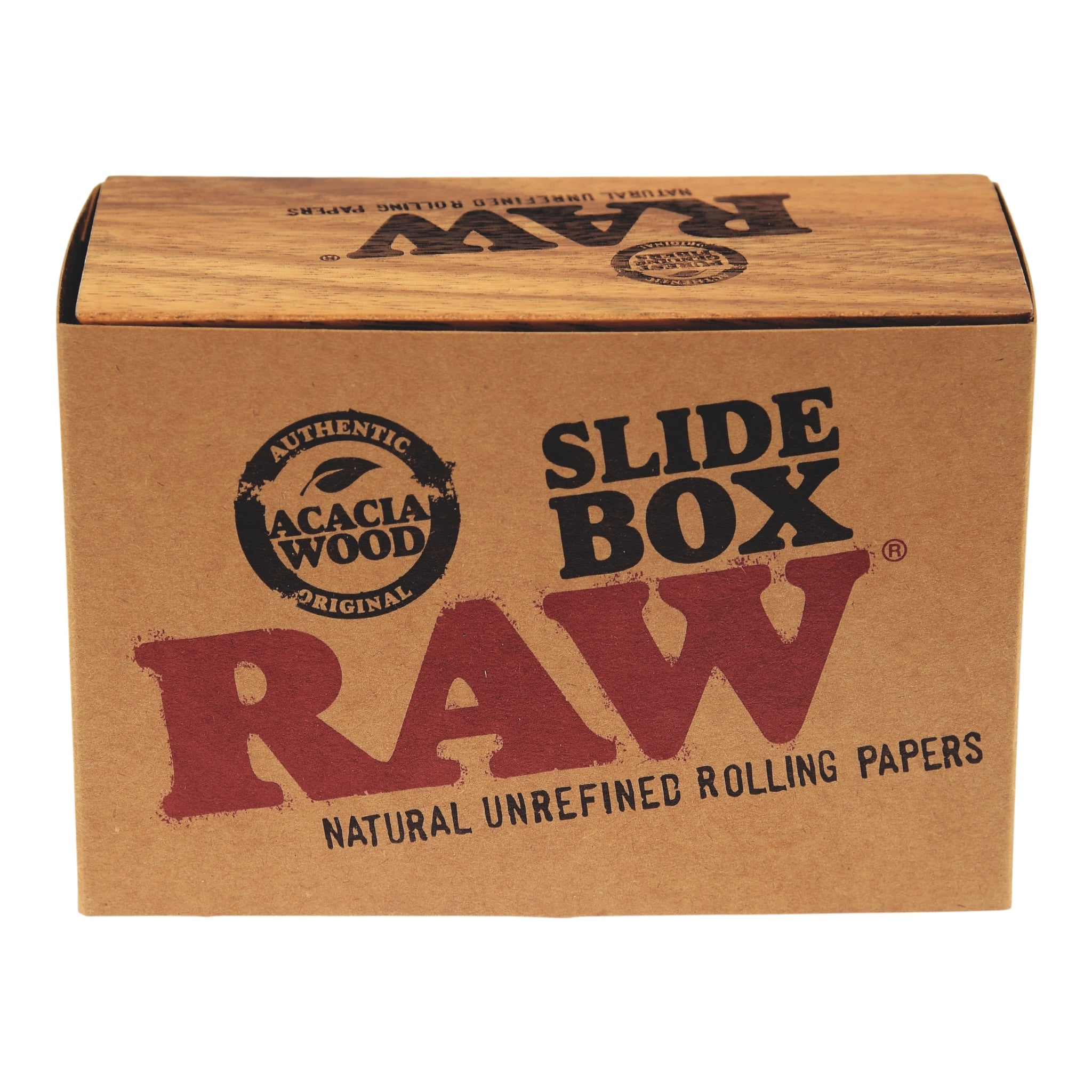 RAW Holzbox mit Schiebedeckel in Banderole Frontansicht
