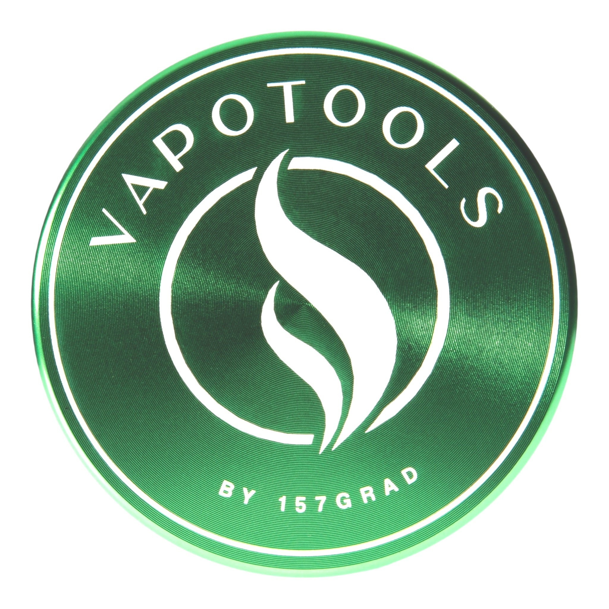 Vapotools by 157Grad Aluminium Premium Grinder Grün Deitails Deckel Logo