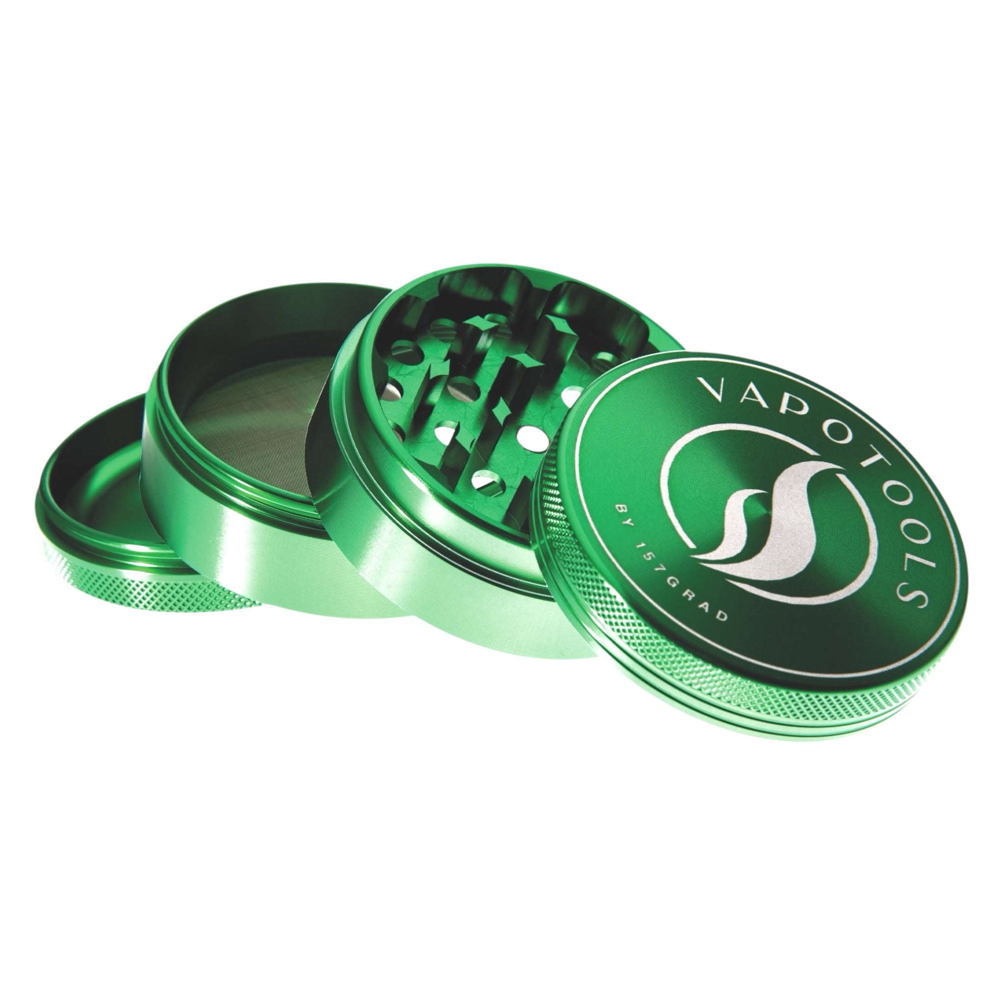 Vapotools by 157Grad Aluminium Premium Grinder Grün geöffnet schräg aufeinander