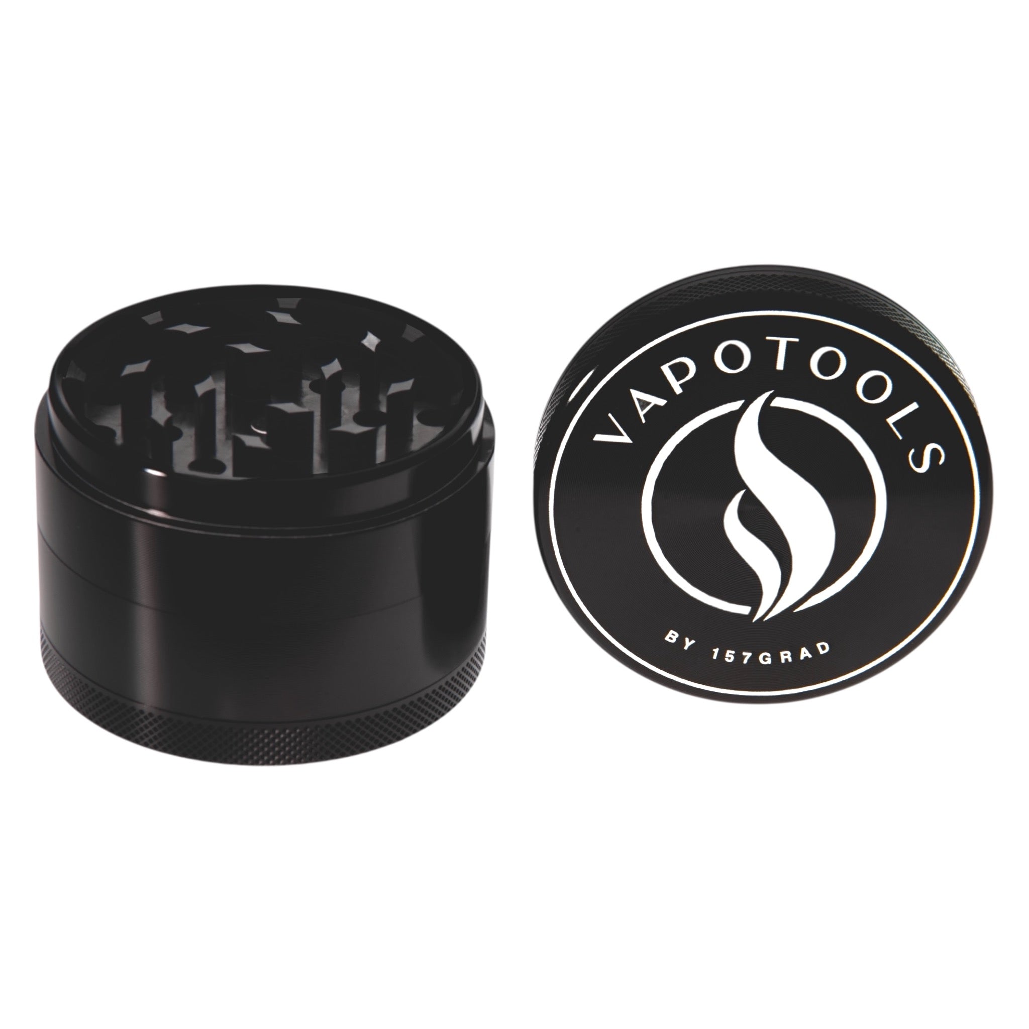 Vapotools by 157Grad Aluminium Premium Grinder Schwarz geöffnet Details Deckel