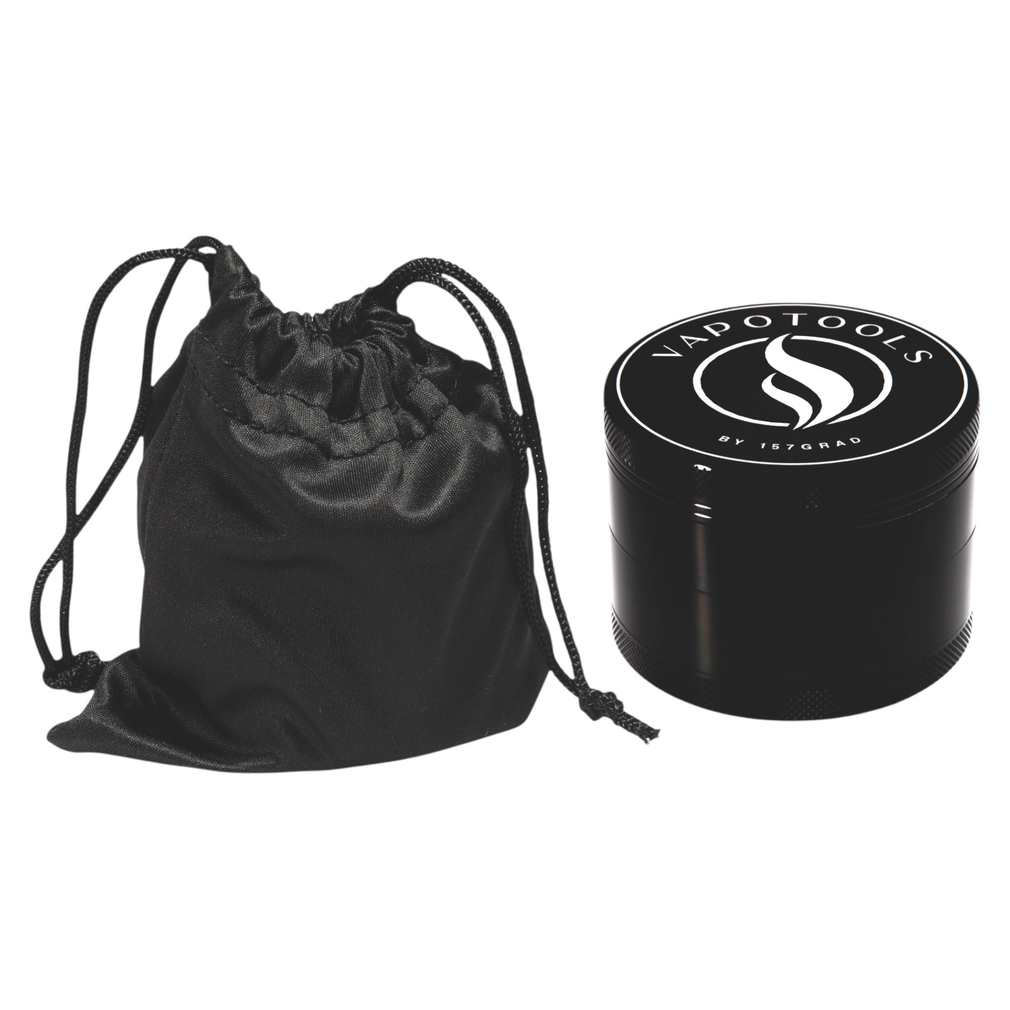 Vapotools by 157Grad Aluminium Premium Grinder Schwarz mit Aufbewahrungsbeutel