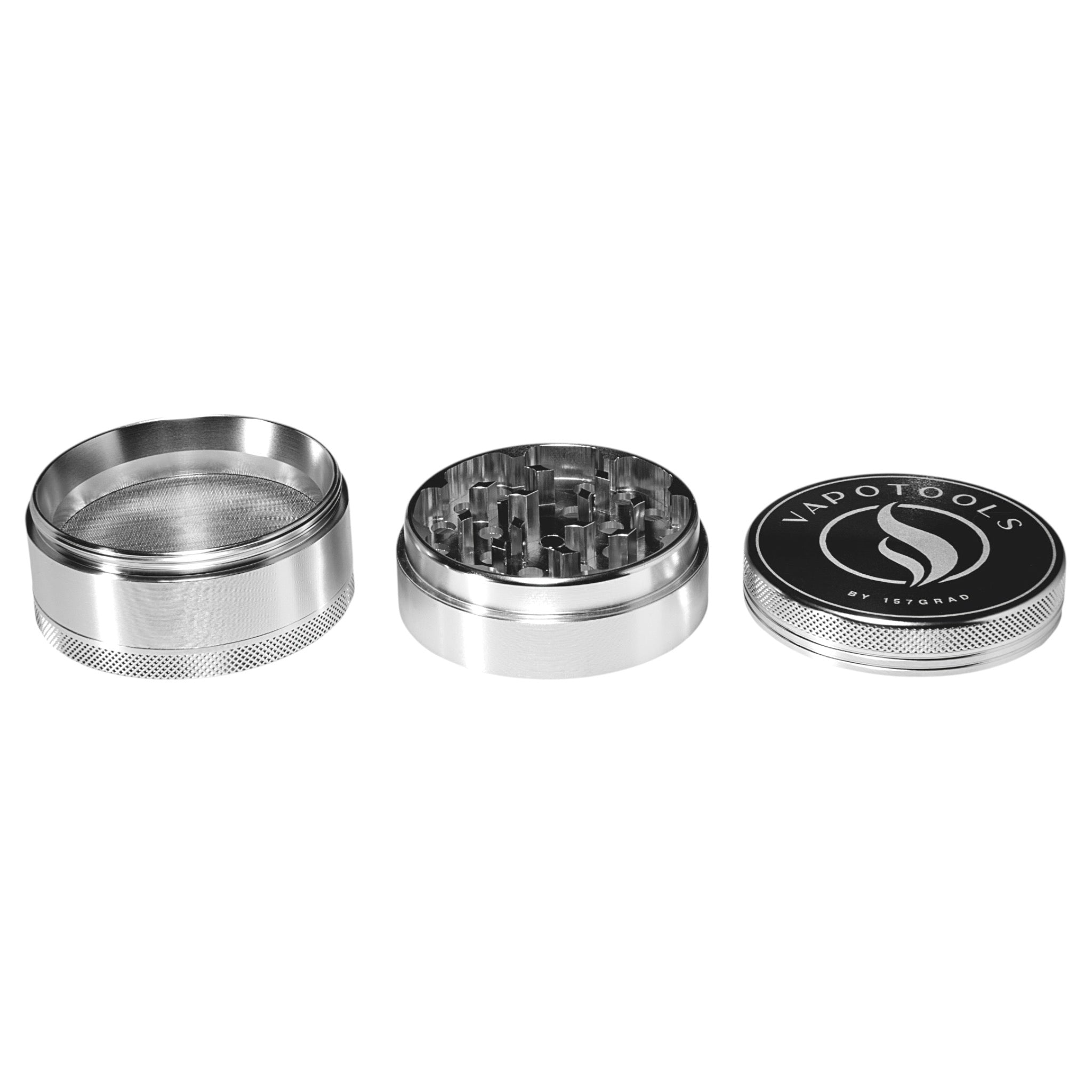 Vapotools by 157Grad Aluminium Premium Grinder Silber geöffnet 3 Teile