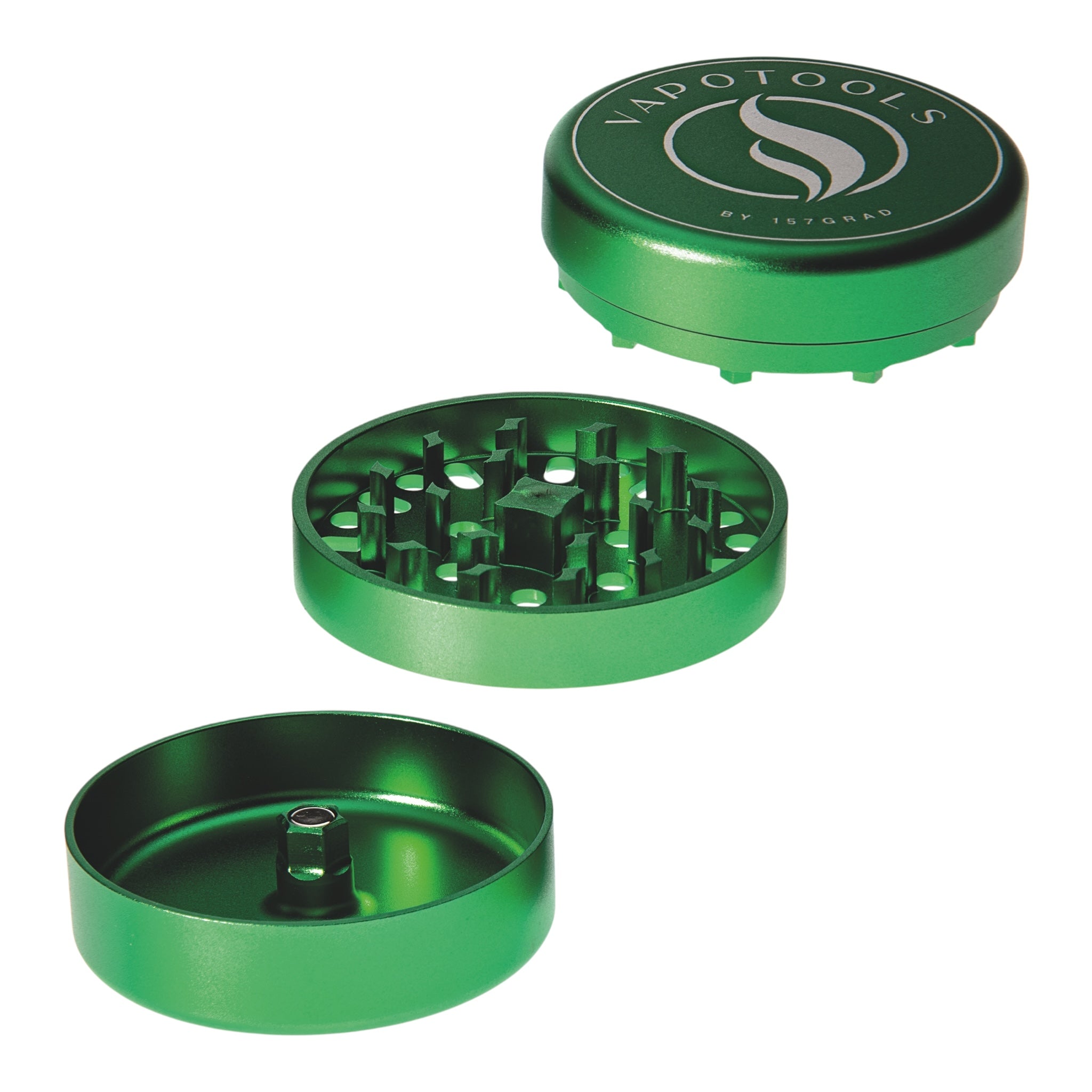 Vapotools by 157Grad Aluminium Ultra Grinder Grün geöffnet 3 Teile Details