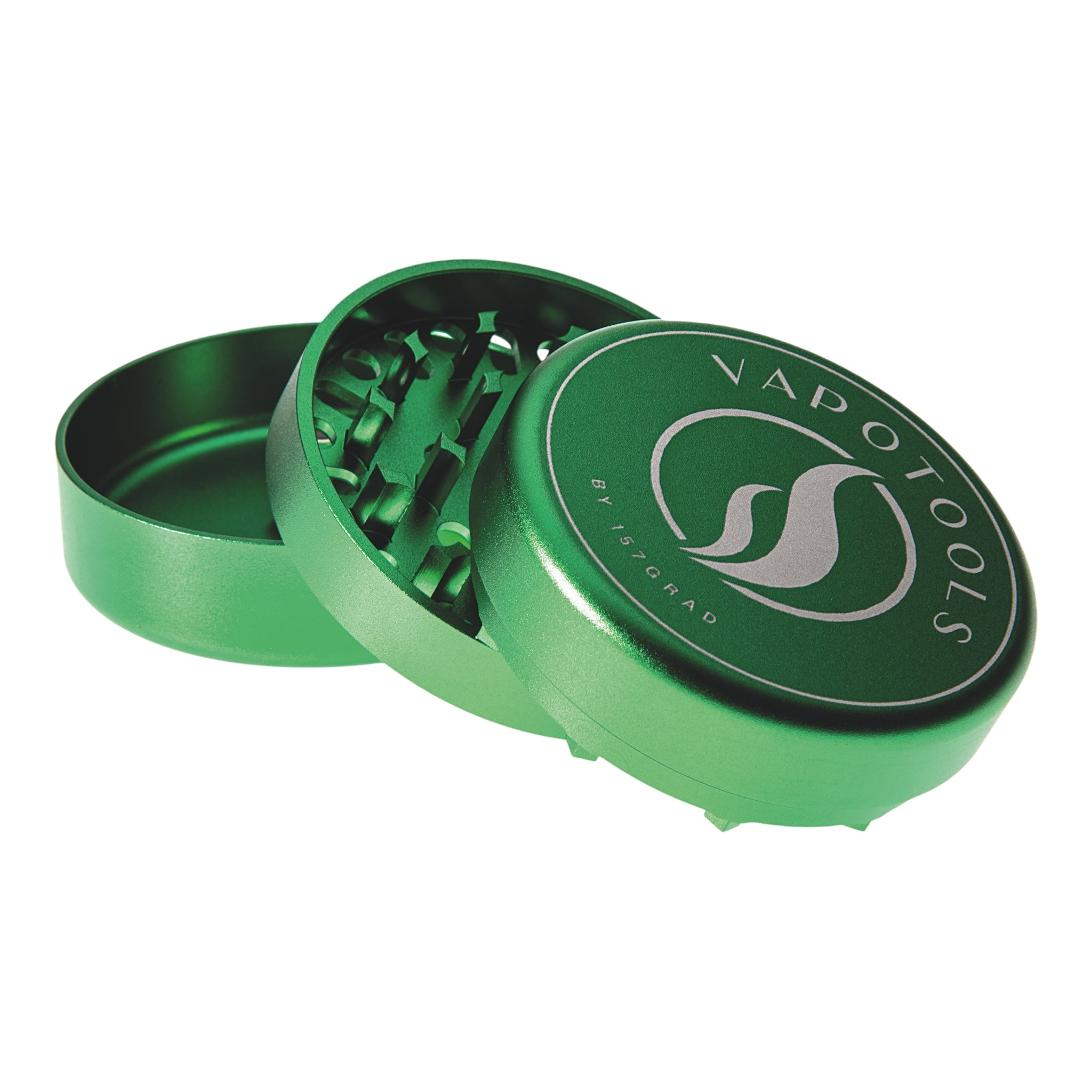 Vapotools by 157Grad Aluminium Ultra Grinder Grün geöffnet schräg aufeinander