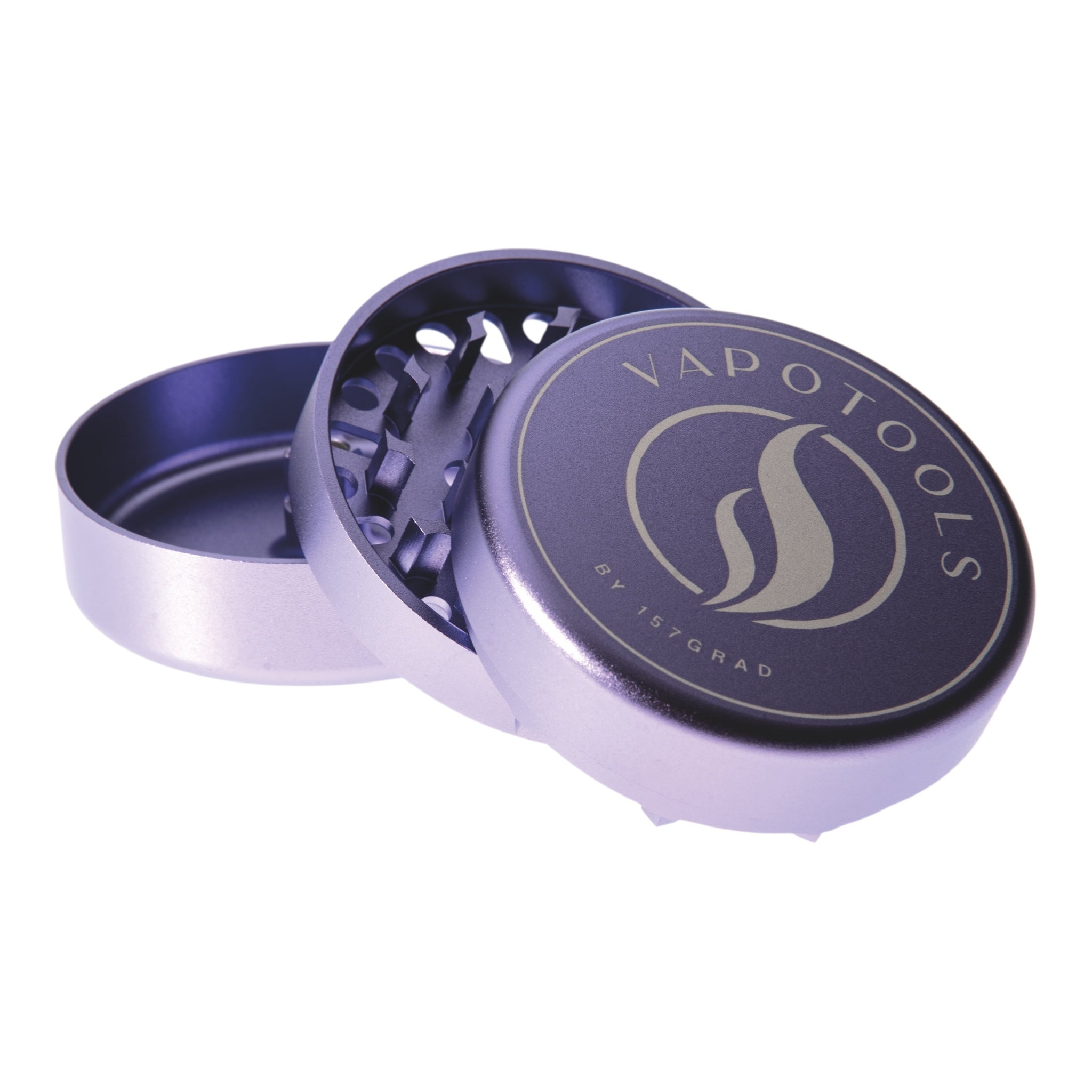 Vapotools by 157Grad Aluminium Ultra Grinder Lila geöffnet schräg aufeinander