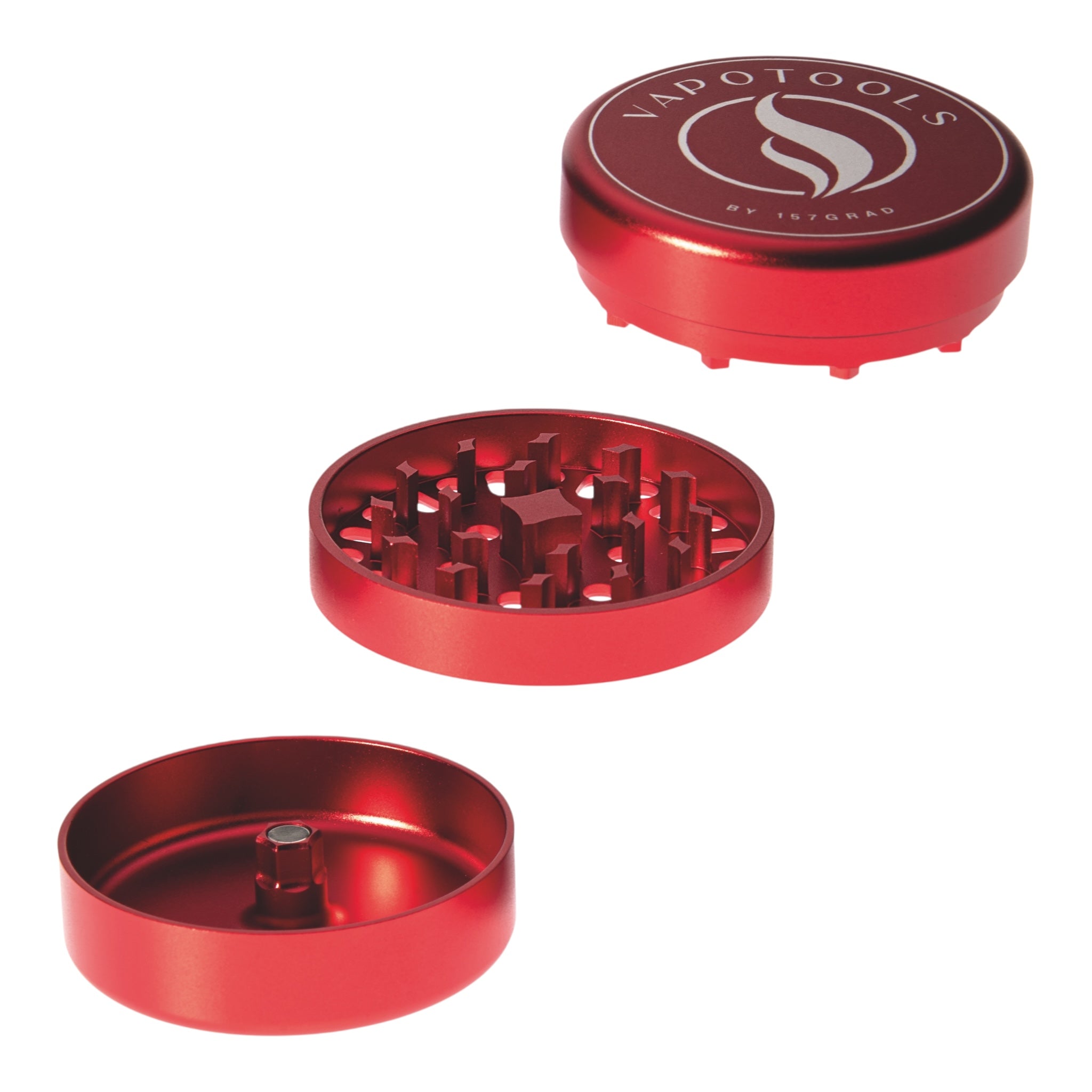 Vapotools by 157Grad Aluminium Ultra Grinder Rot geöffnet 3 Teile Details