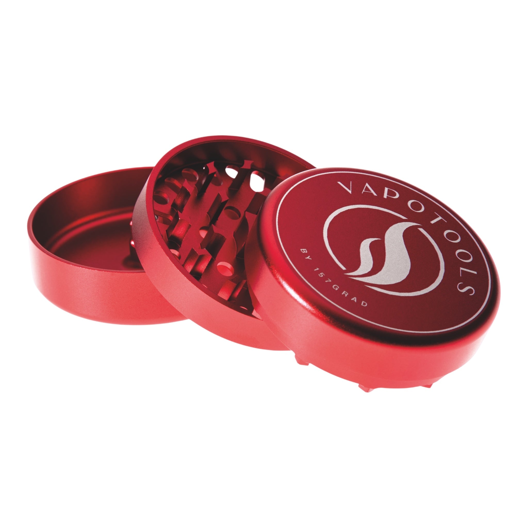 Vapotools by 157Grad Aluminium Ultra Grinder Rot geöffnet schräg aufeinander