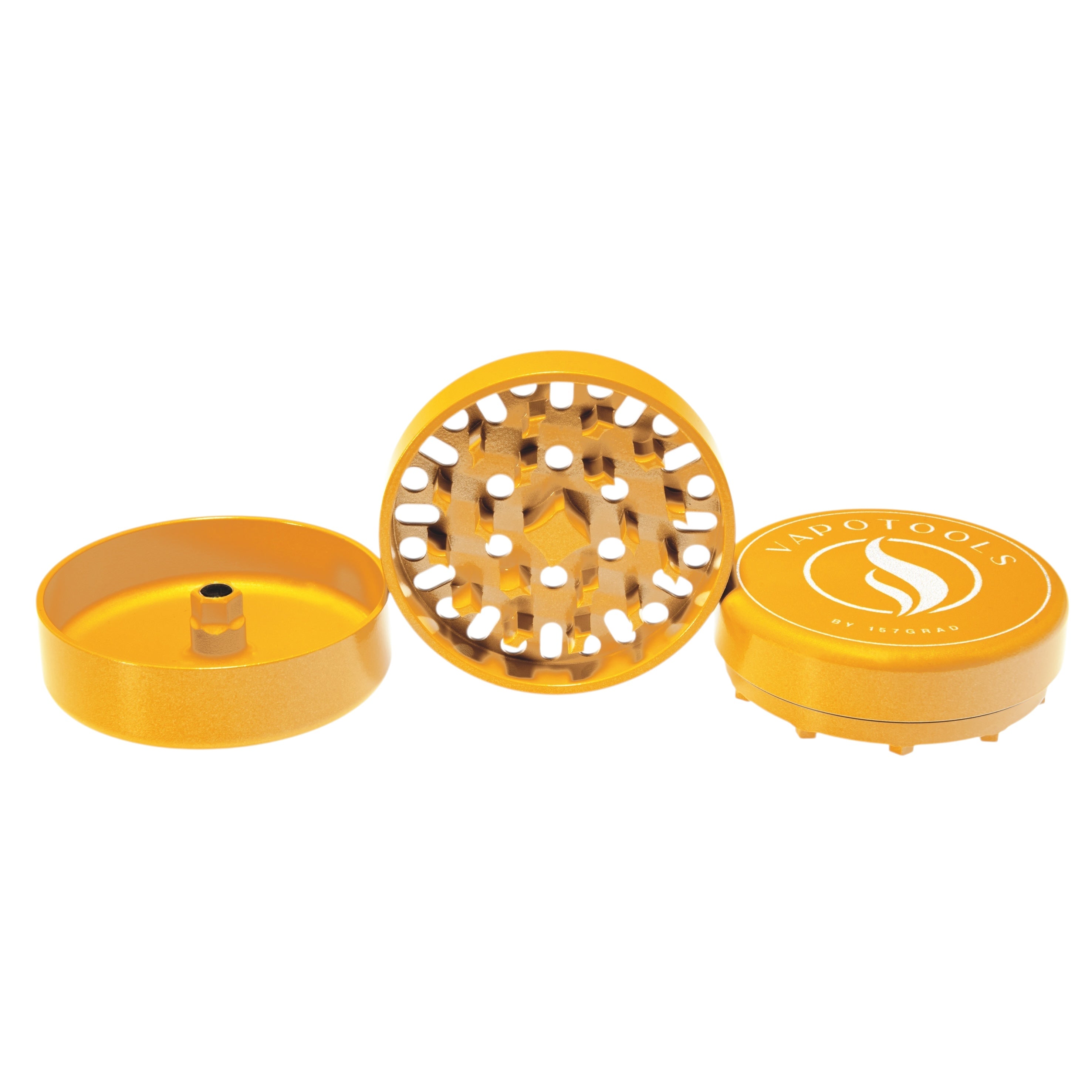 Vapotools by 157Grad Ceramic Ultra Grinder Gelb geöffnet in 3 Teile Details Mahlwerk