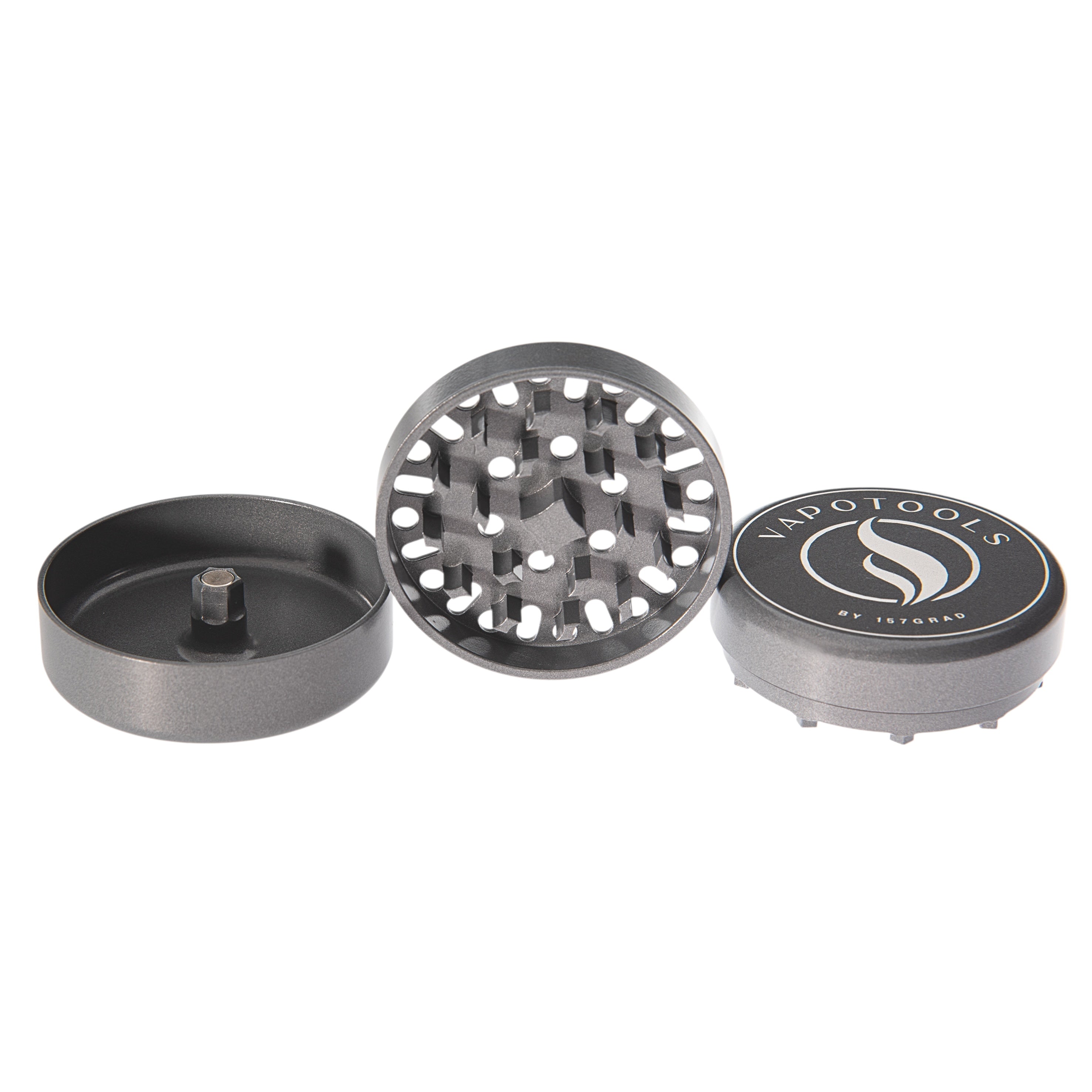 Vapotools by 157Grad Ceramic Ultra Grinder Grau geöffnet in 3 Teile Details Mahlwerk