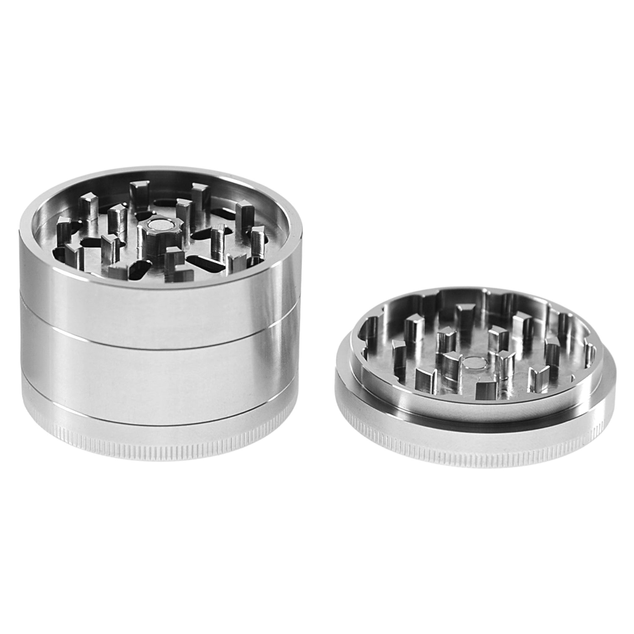 Vapotools by 157Grad Edelstahl-Grinder 4-tlg Deckel geöffnet Details Mahlwerk
