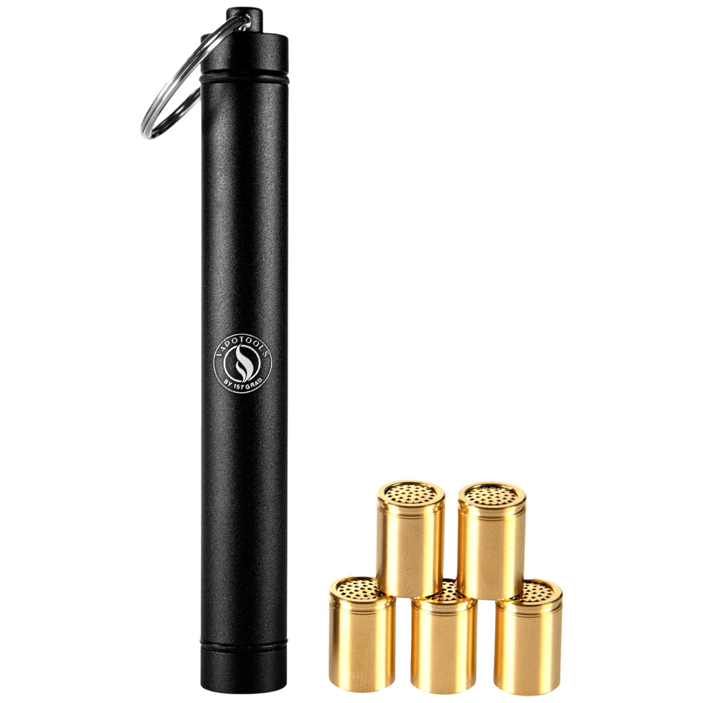 Vapotools by 157Grad 5er Set vergoldete Dosierkapseln mit Caddy passend für Arizer Solo 3 leicht geneigt