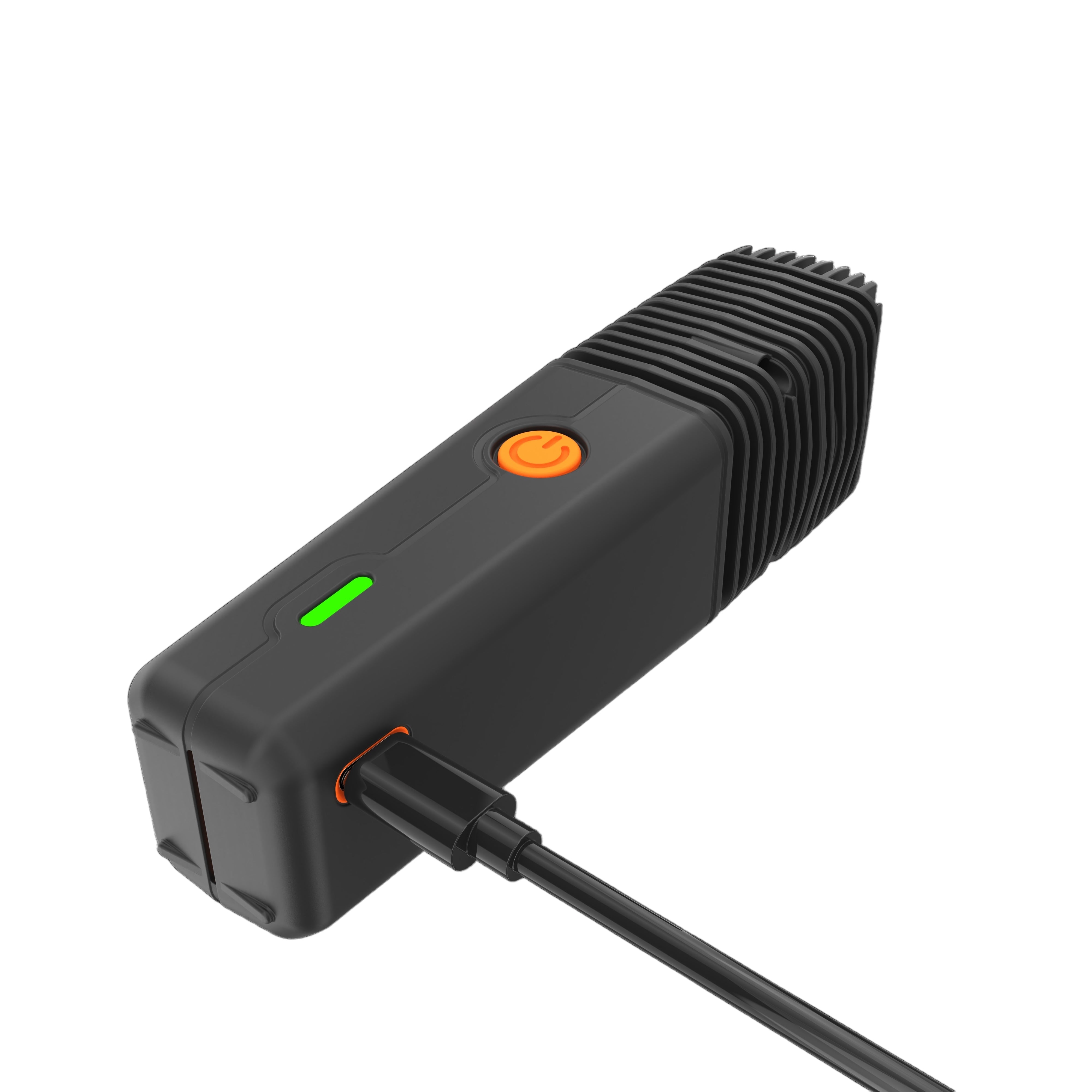 Veazy Vaporizer Alluring Black liegend mit Kabel steckt