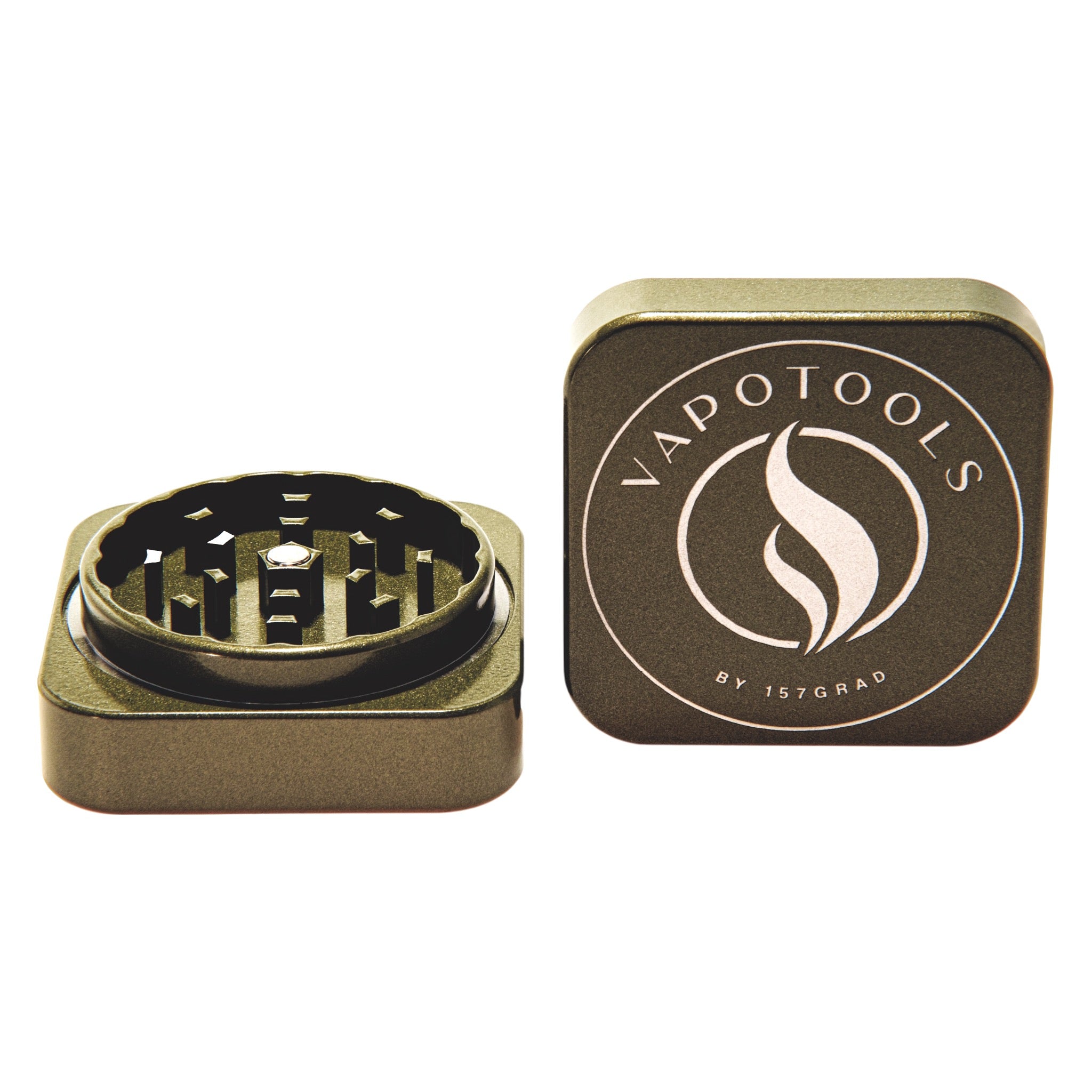 Vapotools by 157Grad Ceramic Square Grinder Grün geöffnet Details Logo
