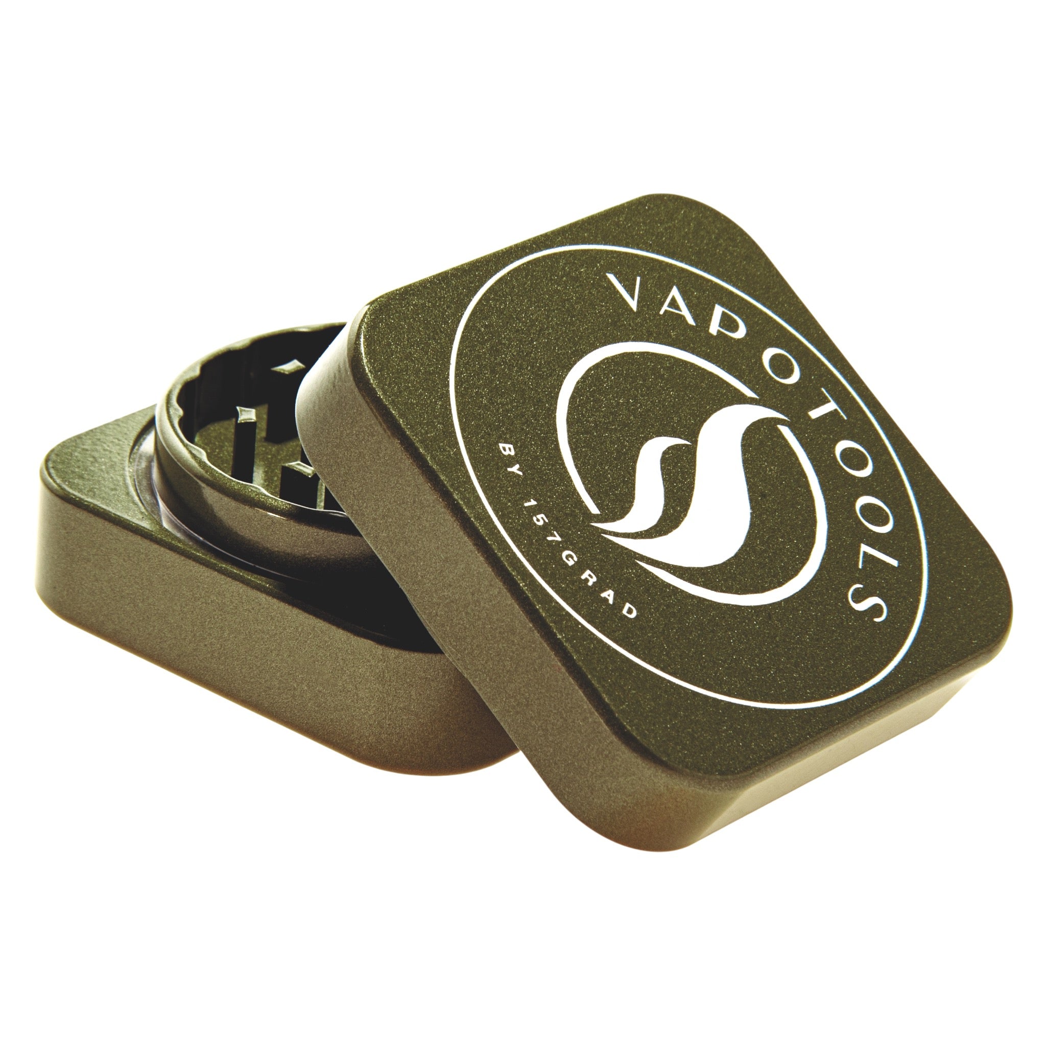 Vapotools by 157Grad Ceramic Square Grinder Grün geöffnet schräg aufeinander