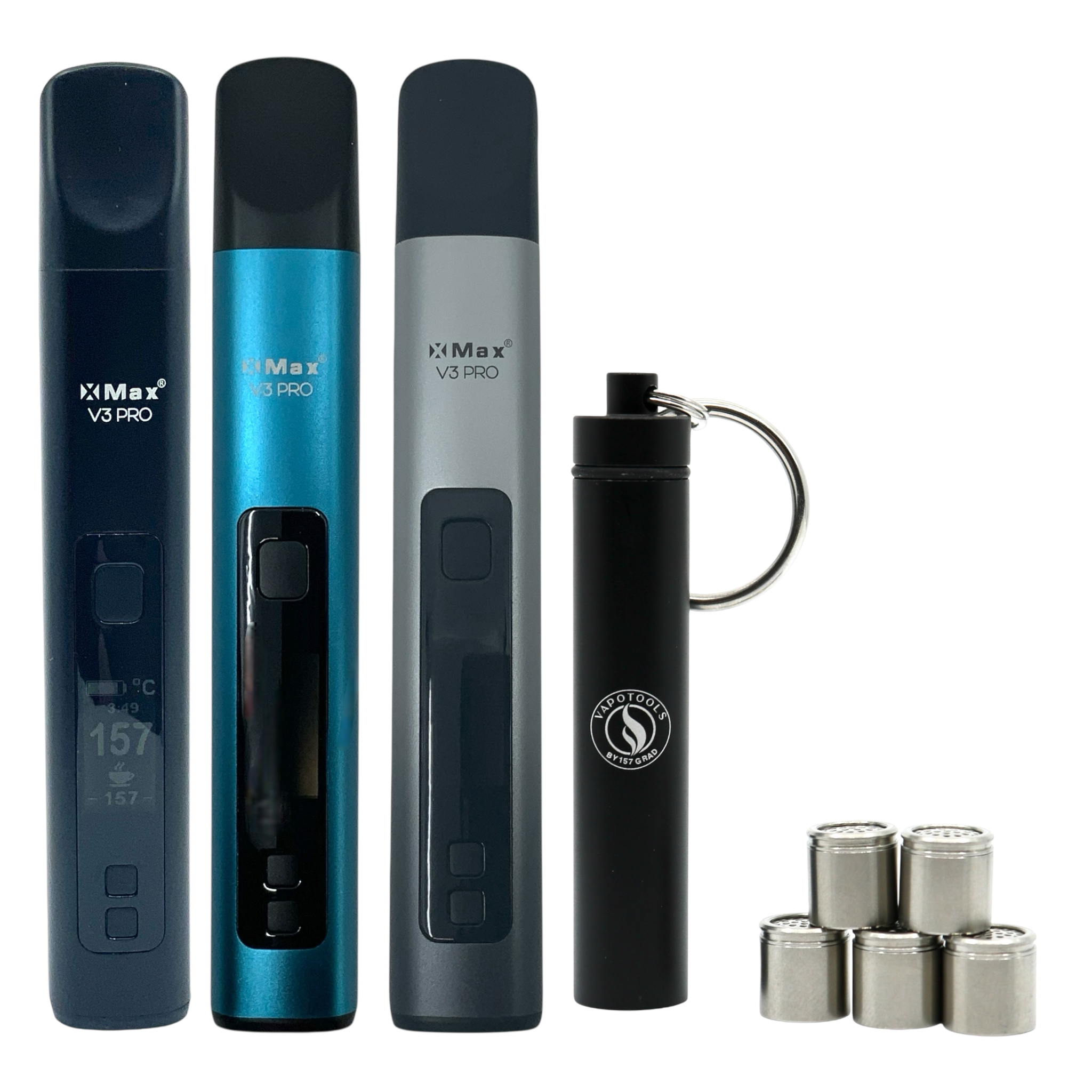 XMAX V3 Pro Vaporizer Starter-Spar-Set - verschiedene Farben inkl. 5 Vapotools by 157Grad Edelstahl-Dosierkapseln