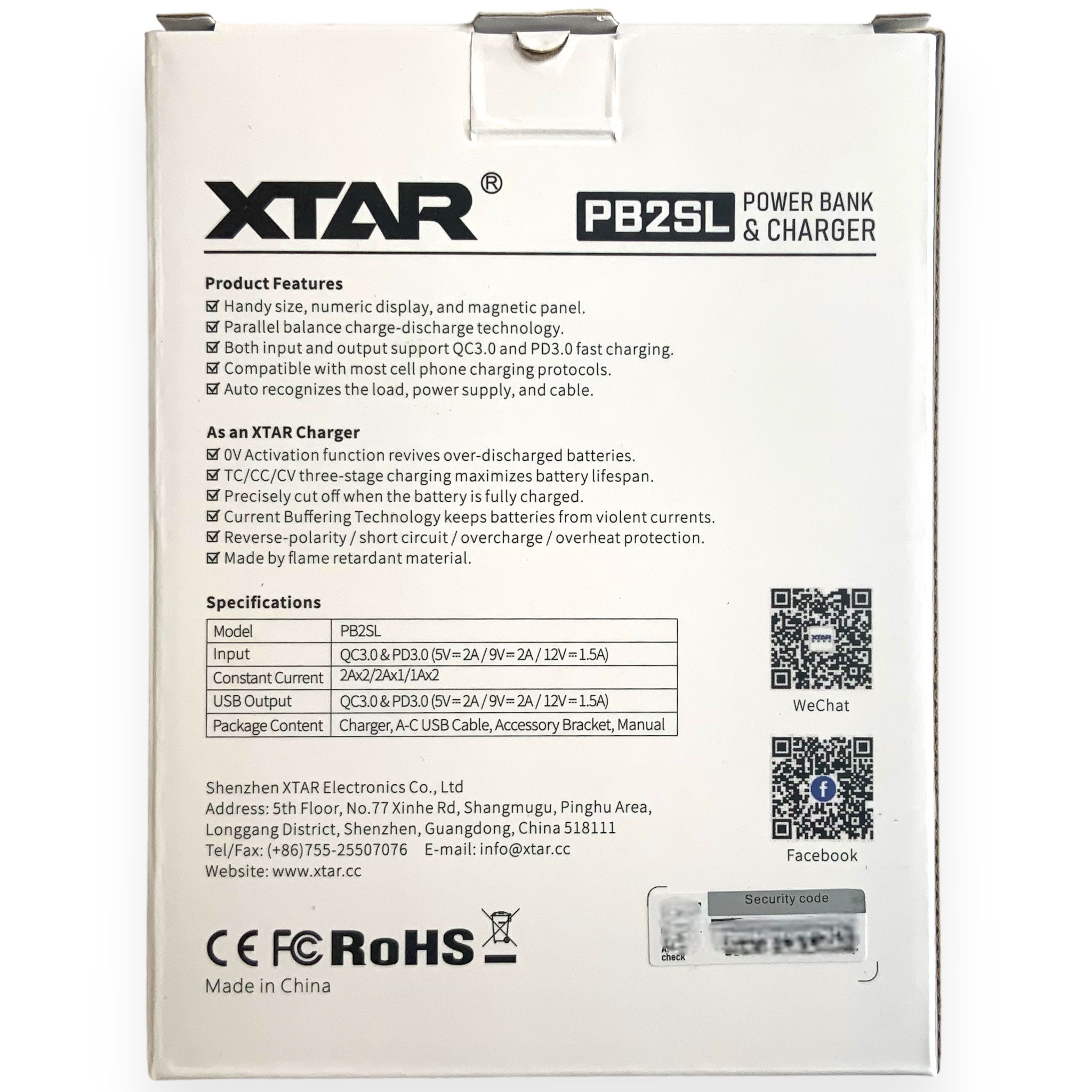 XTAR PB2SL Powerbank Akkuladegerät  Verpackung Rückseite